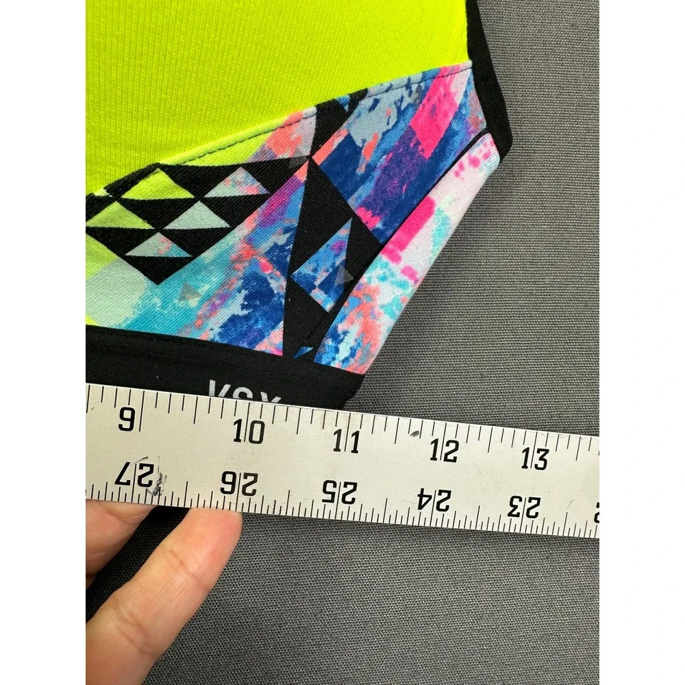 VSX Victoria's Secret‎ Neon Yellow Front Zip Racerback Sports Bra Geometric 34B